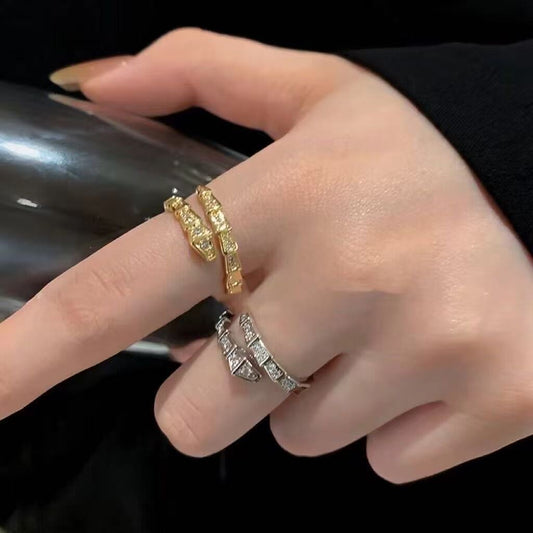 S925 Sterling Silver Sparkling Zircon Spirit Snake Ring For Women, Premium Open Ring, Simple & Versatile, Light Luxury Niche Design Finger Ring