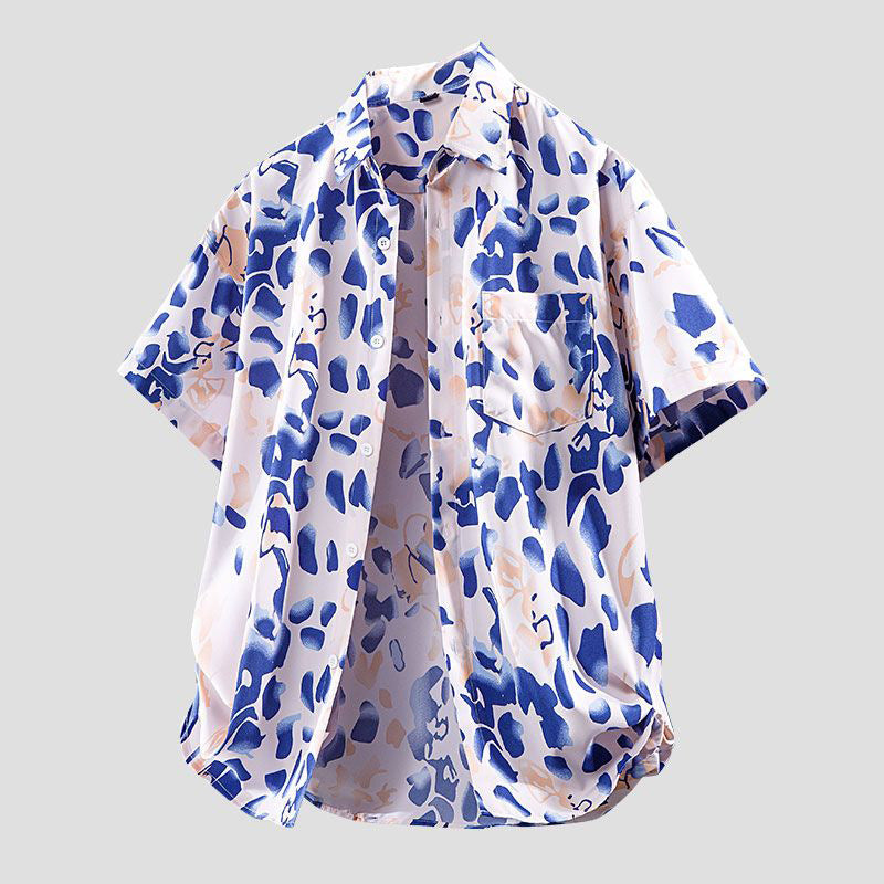 Men's Short-Sleeve Beach Casual Printed Shirt Jacket