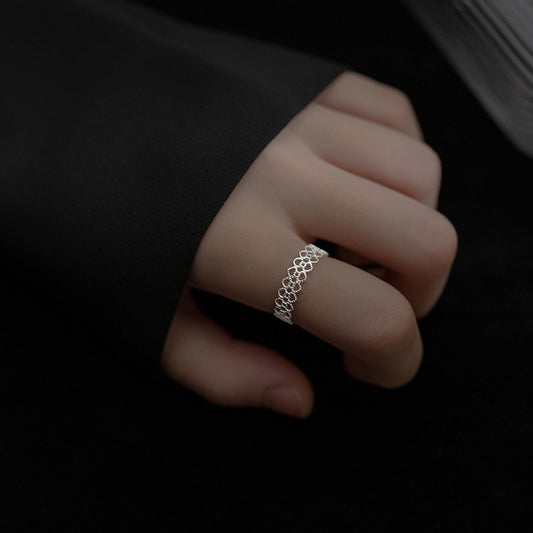 S925 Sterling Silver Lace Edge Ring For Women, Elegant & Premium Niche Design, Hollow Heart Open Index Finger Ring, Trendy