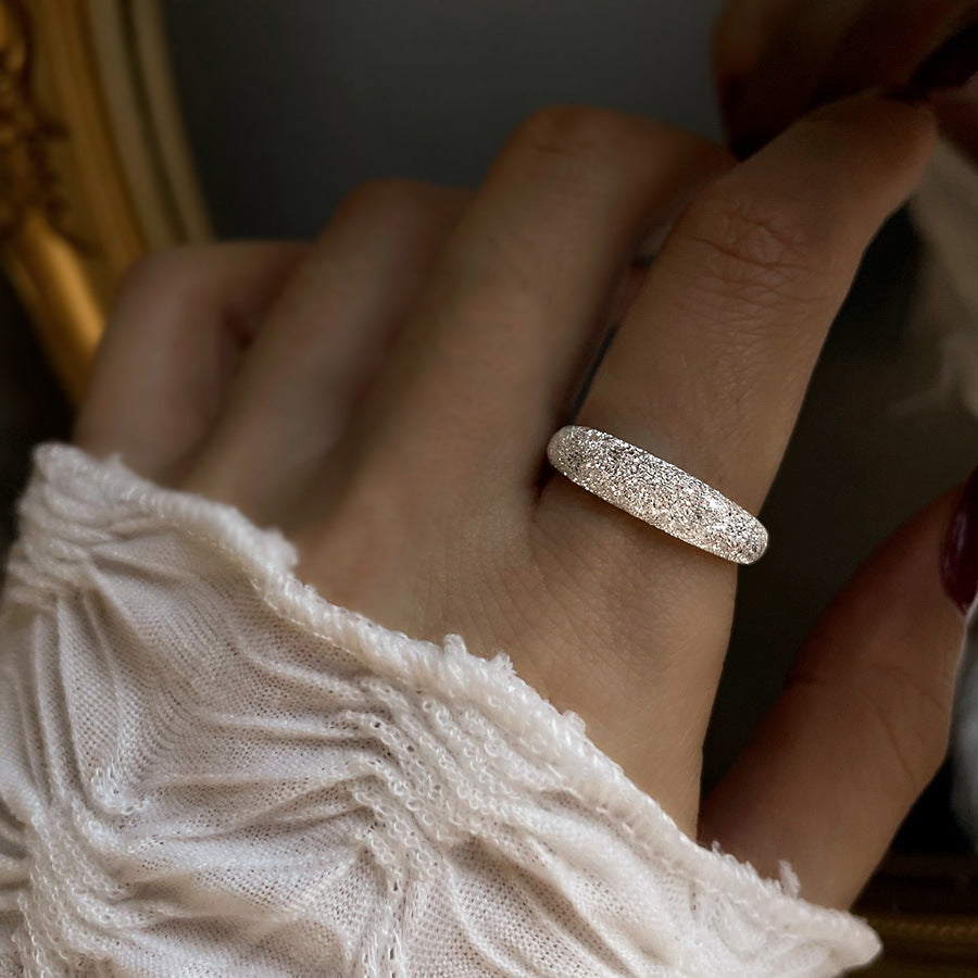 S925 Sterling Silver Starry Shimmer Ring For Women, INS Cool Style, Sparkling Sand & Glittering Texture Index Finger Ring