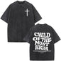 Fashionable Retro Cross Washed Short-Sleeve