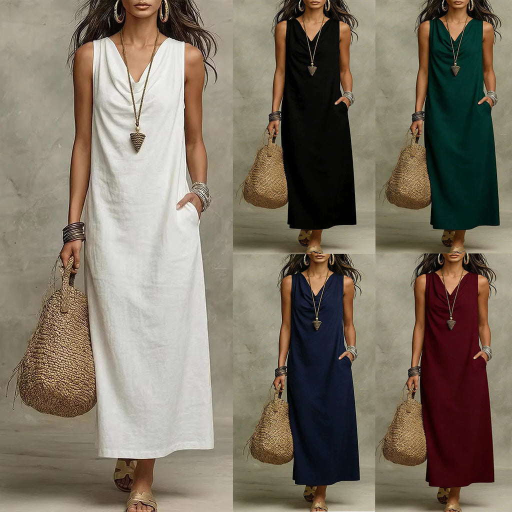 Robe sans manches ample, élégante et stylée à col en V
