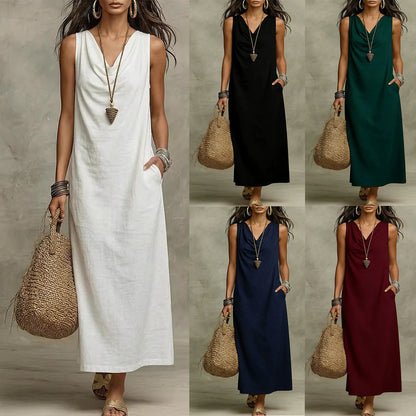 Robe sans manches ample, élégante et stylée à col en V
