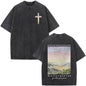 Fashionable Retro Cross Washed Short-Sleeve