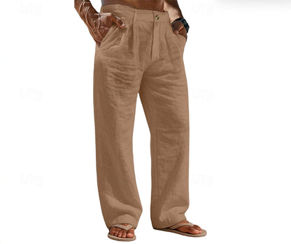 Buttoned-pocket Comfortable Holiday Linen Pants