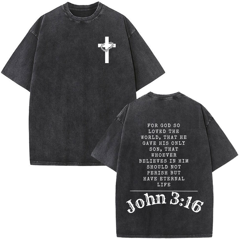 Fashionable Retro Cross Washed Short-Sleeve