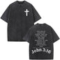 Fashionable Retro Cross Washed Short-Sleeve