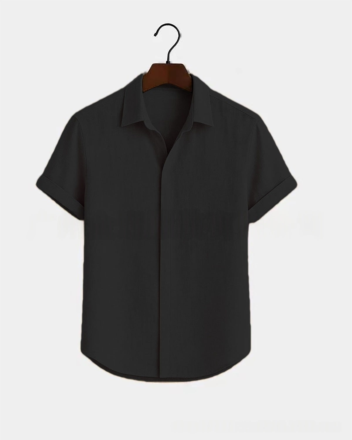 Solid-color Short-sleeve Cotton-linen Shirt For Men