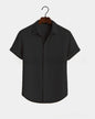 Solid-color Short-sleeve Cotton-linen Shirt For Men