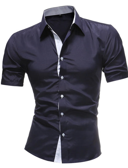 Men's Contrasting-Color Lapel Casual Shirt