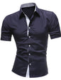 Men's Contrasting-Color Lapel Casual Shirt