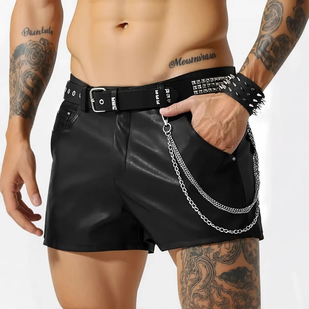 Men's PU Leather Shorts Summer Fitted And Slimming