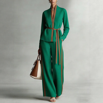Ensemble cardigan à col mandarin et pantalon large pour femme