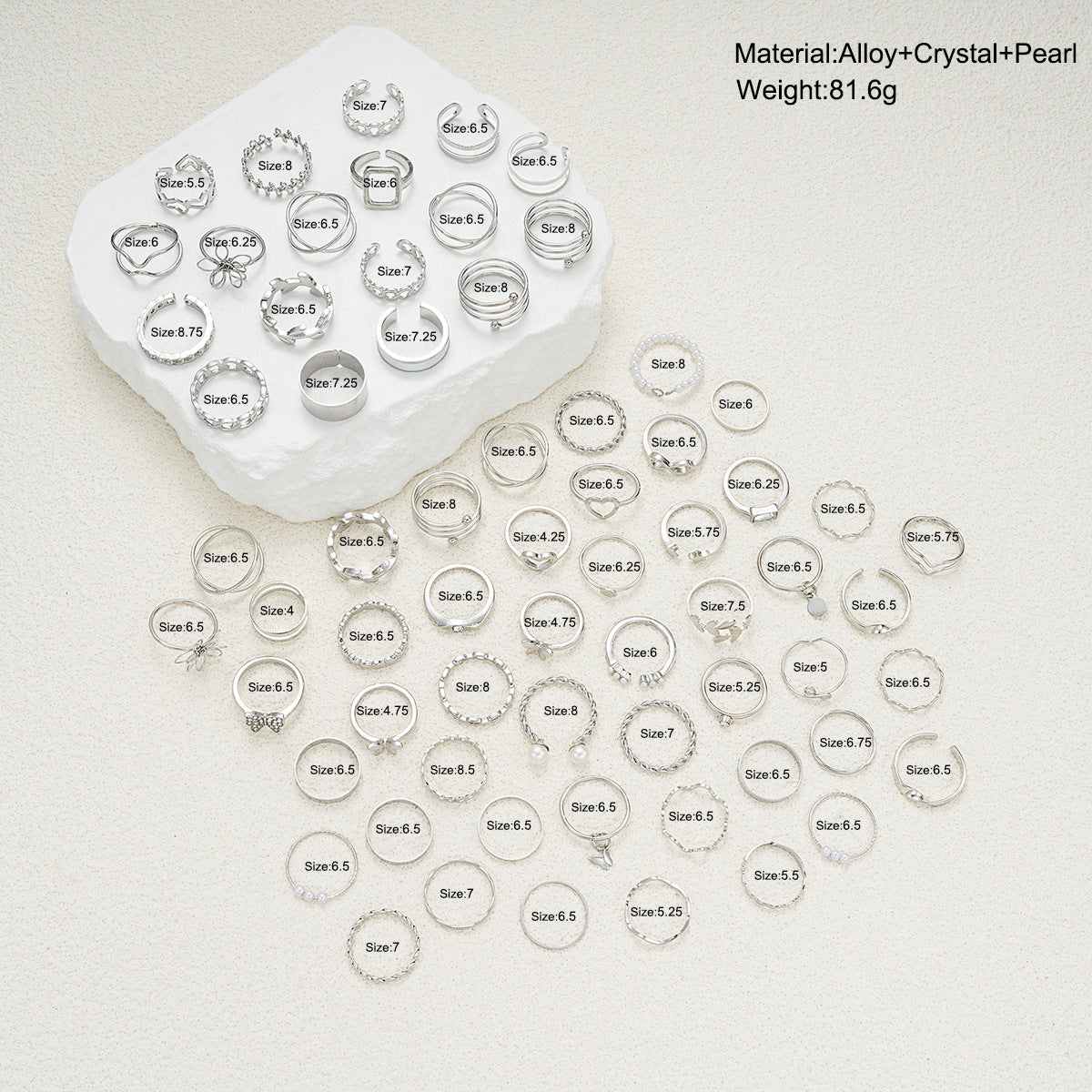 Simple Flower And Butterfly Spiral Ring 66-Piece Set