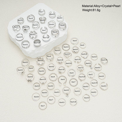 Simple Flower And Butterfly Spiral Ring 66-Piece Set