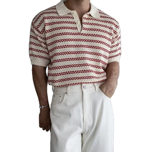 Men's Striped Short-Sleeve Knitted Casual Shirt