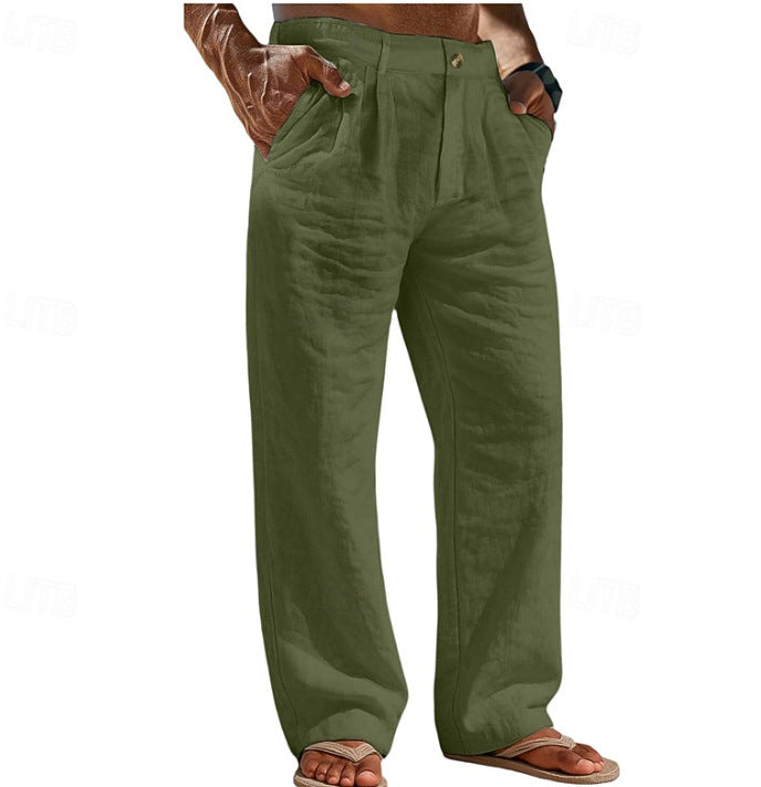 Buttoned-pocket Comfortable Holiday Linen Pants
