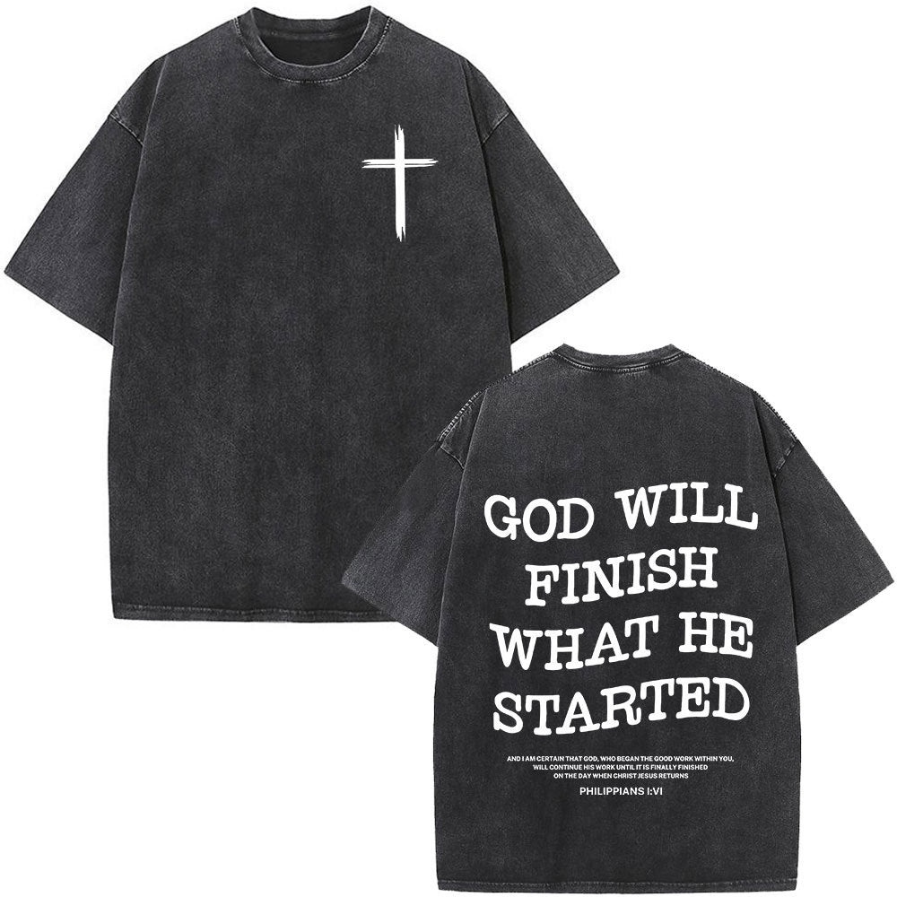 Fashionable Retro Cross Washed Short-Sleeve
