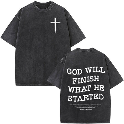 Fashionable Retro Cross Washed Short-Sleeve