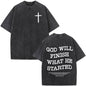 Fashionable Retro Cross Washed Short-Sleeve