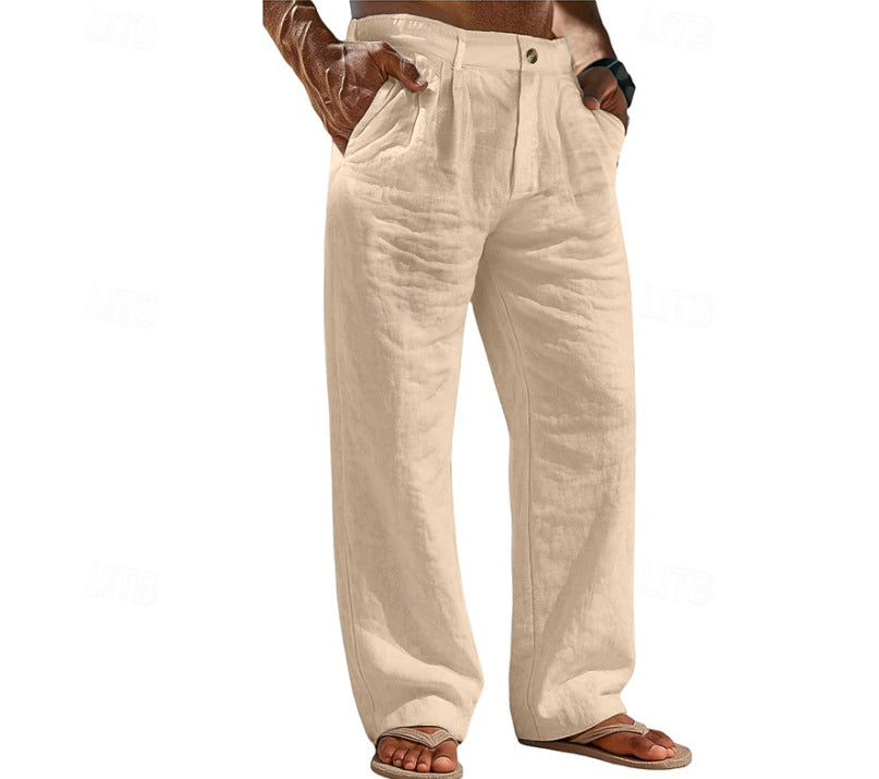 Buttoned-pocket Comfortable Holiday Linen Pants