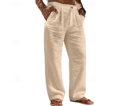Buttoned-pocket Comfortable Holiday Linen Pants