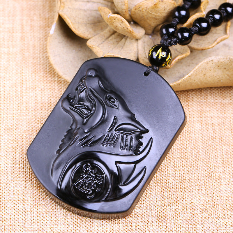 Collier Homme et Femme - Pierre Obsidienne Noire Naturelle - Le Loup qui Galope