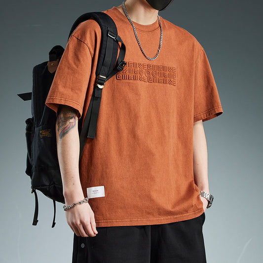 T-shirt à manches longues pour homme de style haut de gamme américain avec broderie lettrage.