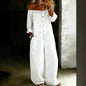 Single-breasted Off-shoulder Washed Faux Denim Jumpsuit