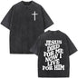 Fashionable Retro Cross Washed Short-Sleeve