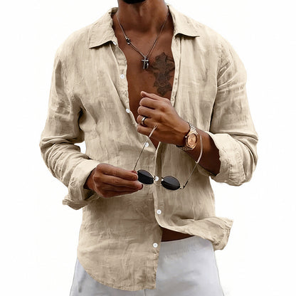 Loose-fit Cardigan With A Lapel Collar Versatile Linen Long-sleeve Shirt
