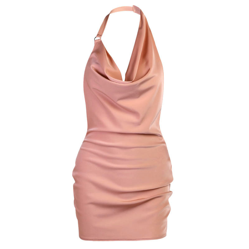 Robe de soirée en satin, col V, dos nu, mini sans manches, robe d'été