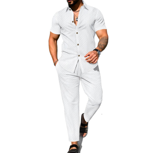 Men's Summer Solid-Color Jacquard Lapel Suit