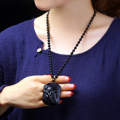 Collier Homme et Femme - Pierre Obsidienne Noire Naturelle - Le Loup qui Galope