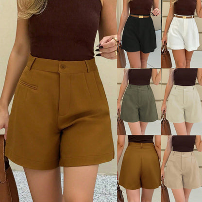 Short pour femme à la mode, décontracté et taille haute, coupe ample et jambes droites