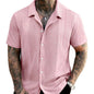 Men's Solid-Colored Knitted Hollow-Out French-Style Lapel Shirt