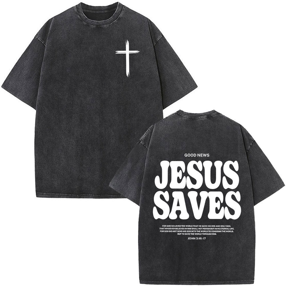 Fashionable Retro Cross Washed Short-Sleeve