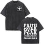 Fashionable Retro Cross Washed Short-Sleeve