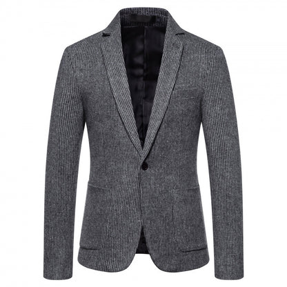Simple Mens Fashionable Business-Casual Korean-Style Striped Wool Blazer