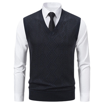 Men's V-Neck Slim-Fit Jacquard Pullover Vest