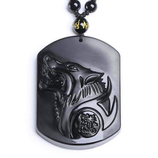 Collier Homme et Femme - Pierre Obsidienne Noire Naturelle - Le Loup qui Galope