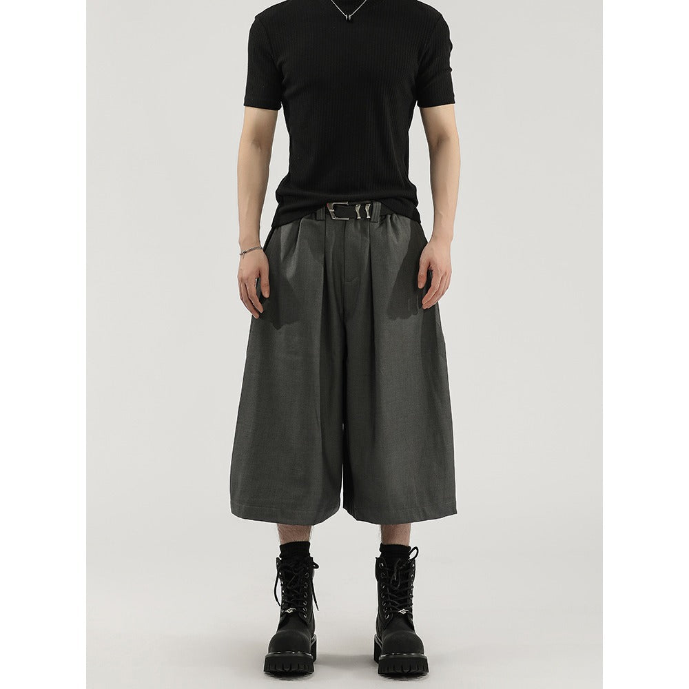 Wide-leg Pleated Draping Mens Suit Pants Shorts