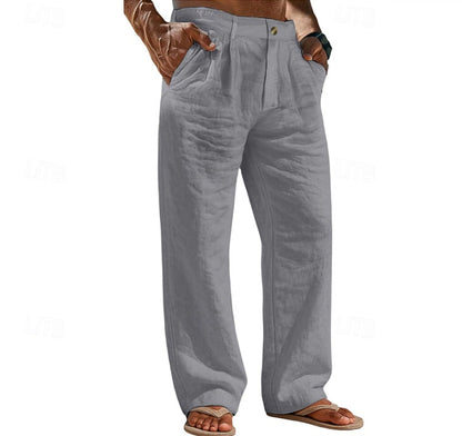 Buttoned-pocket Comfortable Holiday Linen Pants