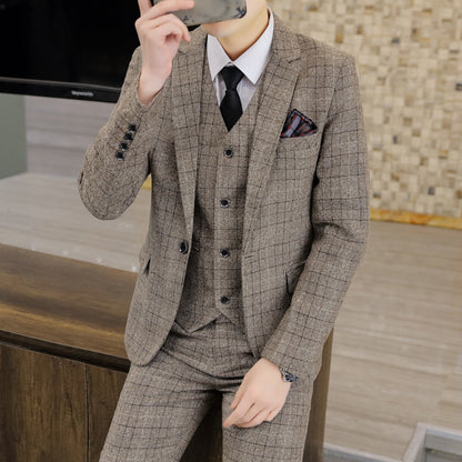 Men's Slim-fit Plaid Men's Three-piece Suit