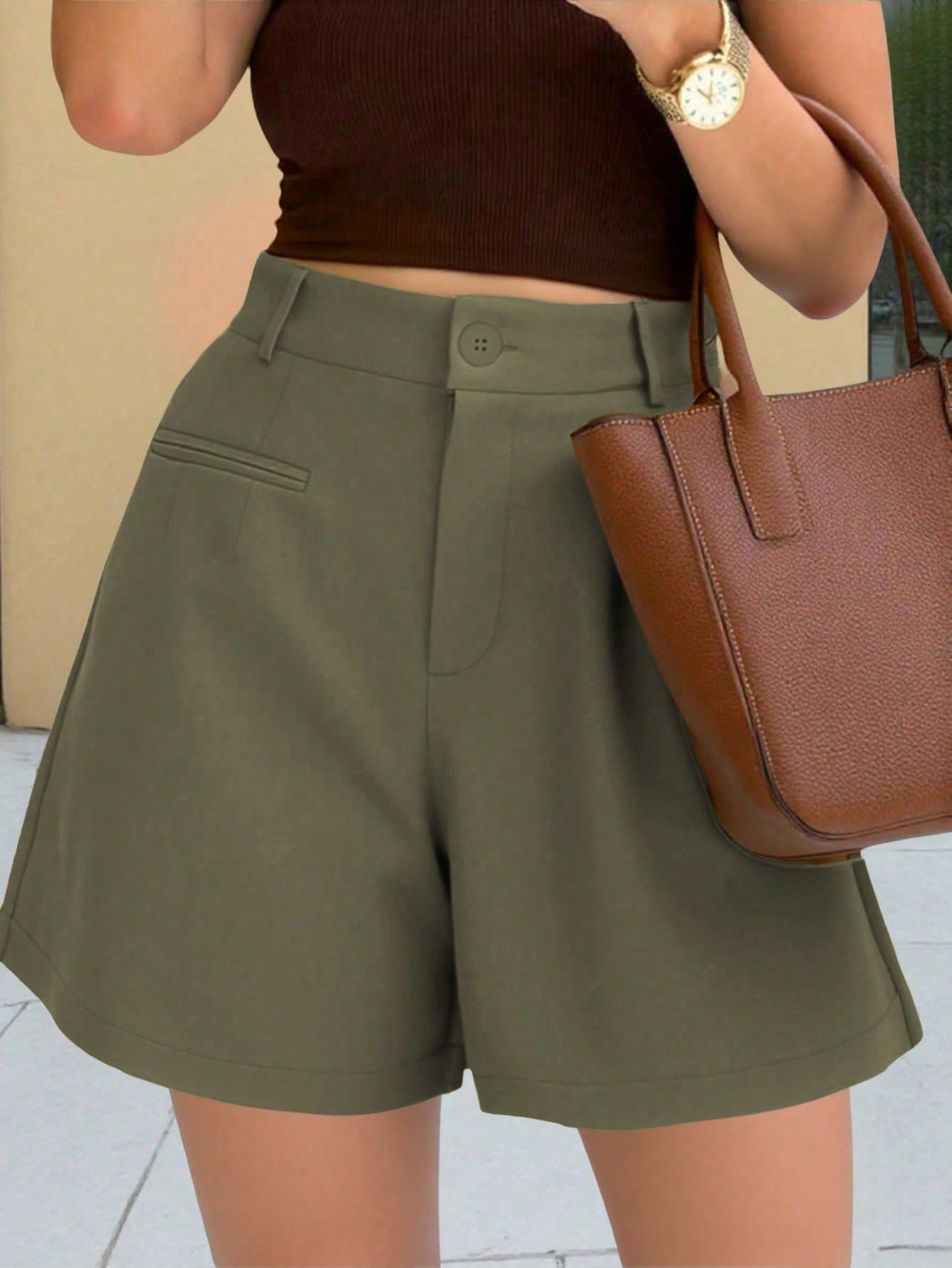 Short pour femme à la mode, décontracté et taille haute, coupe ample et jambes droites