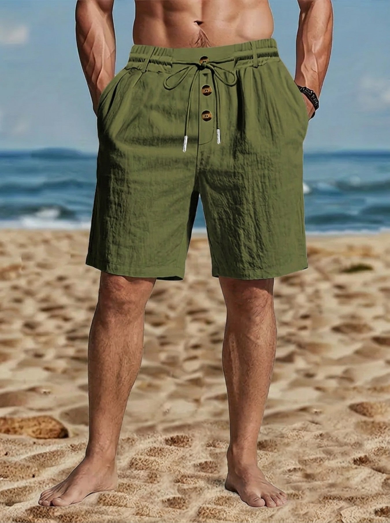 Men's Loose-Fit American-Style Linen Beach Casual Washed Button-Up