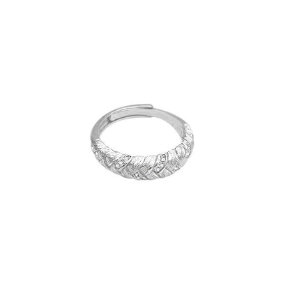 S925 Sterling Silver Brushed Woven Wheat Ear Ring For Women, Light Luxury Vintage Style, Heavy Craft Texture Twist Finger Ring