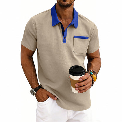 Loose-fit Waffle-Knit Mens Short-Sleeve Polo Shirt