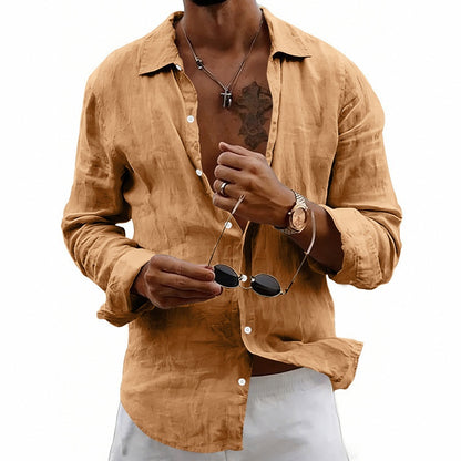 Loose-fit Cardigan With A Lapel Collar Versatile Linen Long-sleeve Shirt