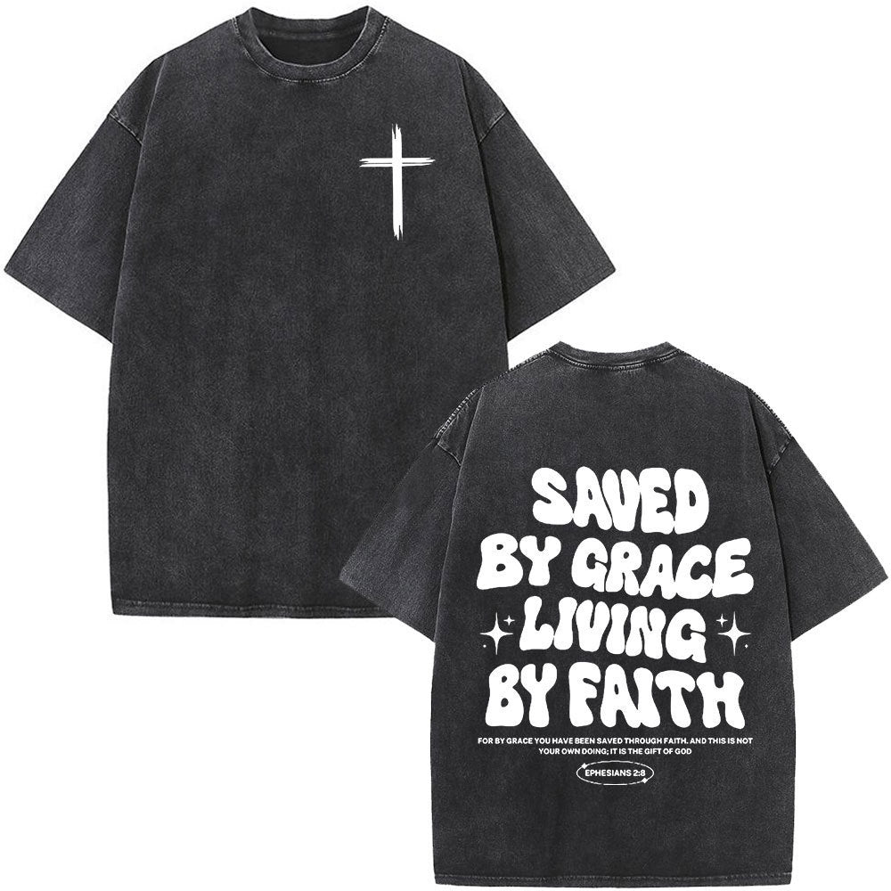 Fashionable Retro Cross Washed Short-Sleeve
